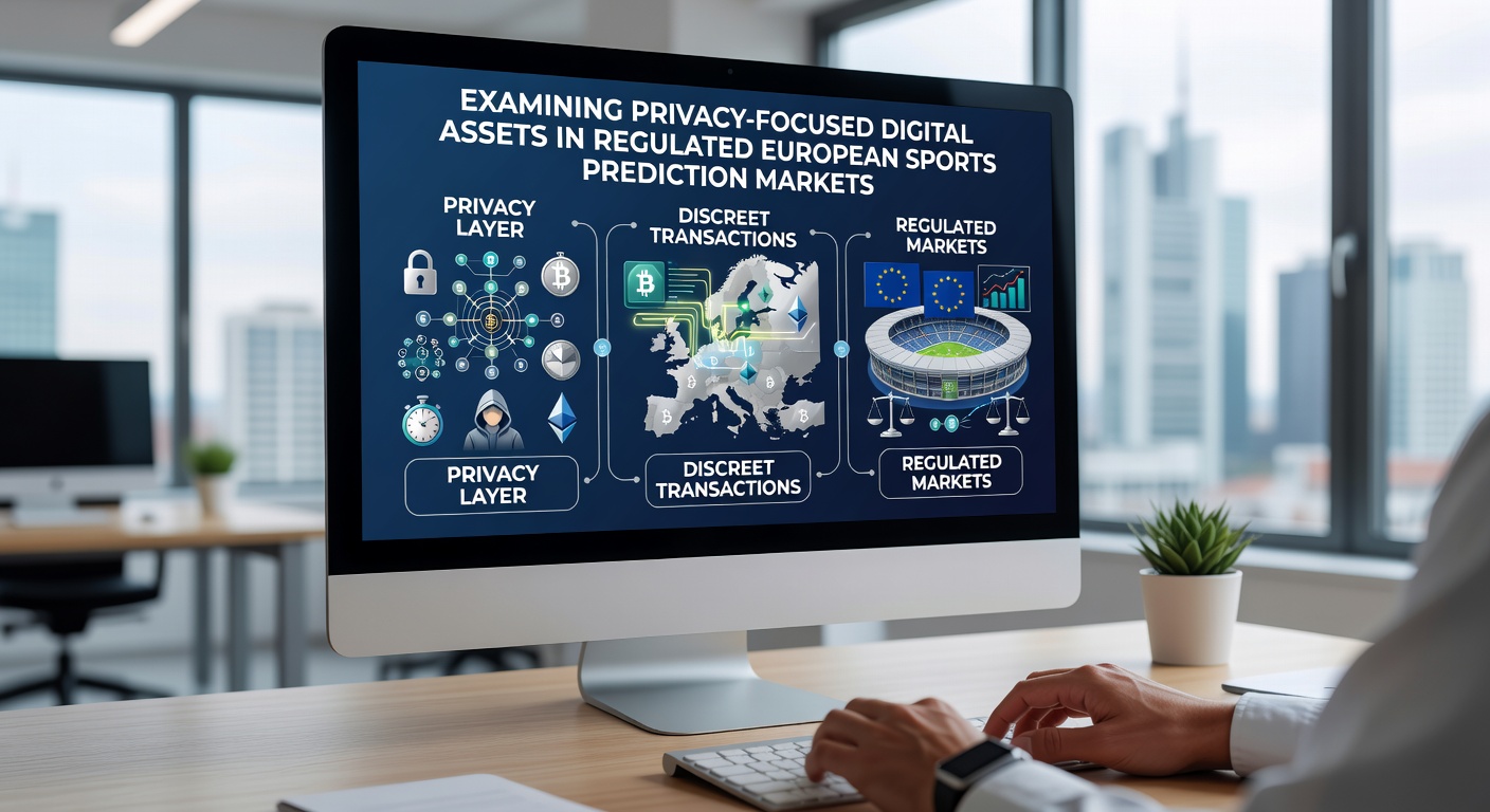 Illustration von Privacy Coins und diskreten Transaktionen in europäischen Sportvorhersagemärkten