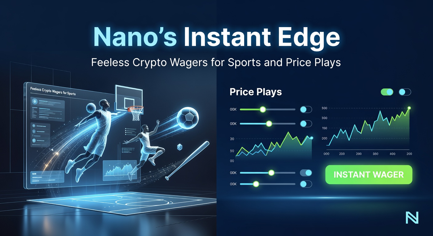 Grafik zeigt Nano-Transaktionen in Echtzeit für Sportwetten, mit Icons für Fußball, Basketball und Crypto-Preisdiagrammen