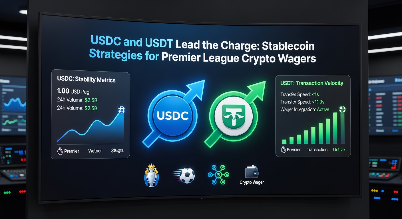 Screenshot einer Wettplattform mit USDC- und USDT-Optionen für Premier-League-Spiele, inklusive Live-Odds und Wallet-Integration